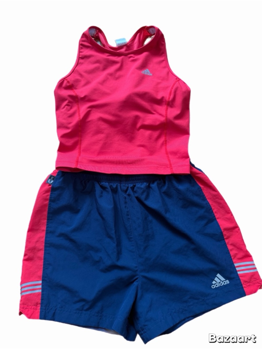 Adidas Tank Large Shorts Medium Red Blue Athletic Set Logo Sport Built In Bra - Picture 2 of 5